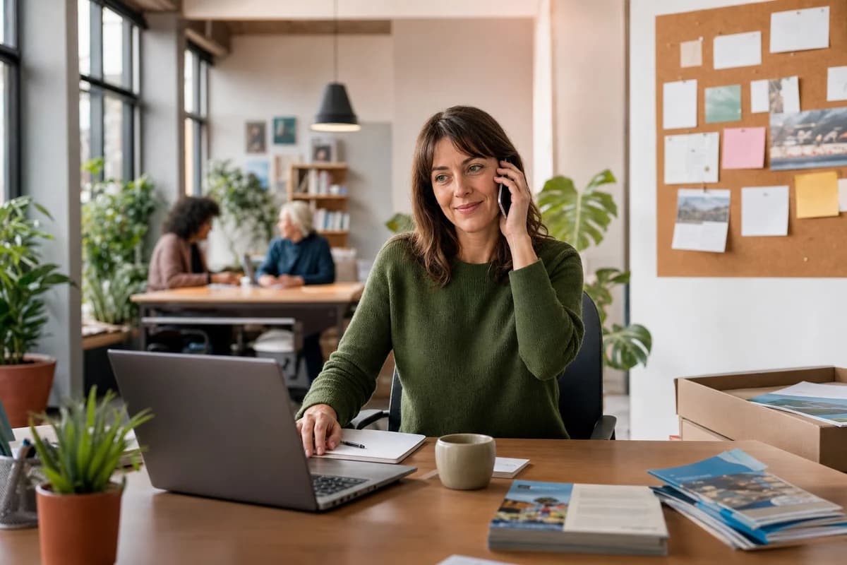An association office coordinator answers a phone call from a member